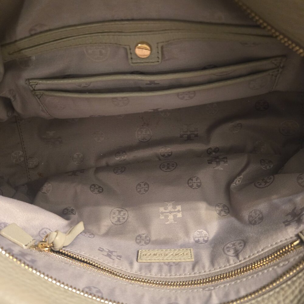 Tory Burch Gray Leather Satchel with Embossed Logo - Picture 7 of 10